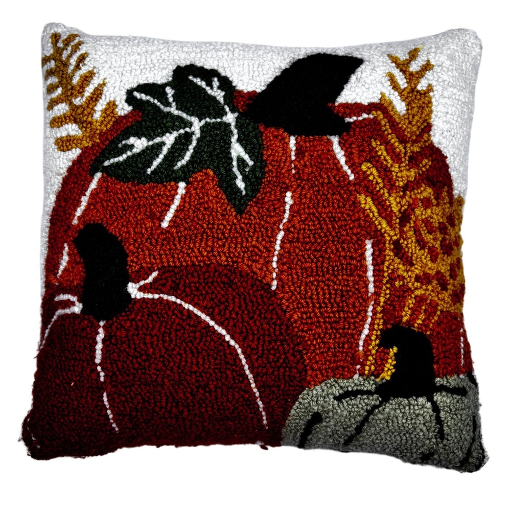Handmade Wool‎ Hook Pumpkin Fall Harvest Decorative Throw Pillow 14x14 Rustic